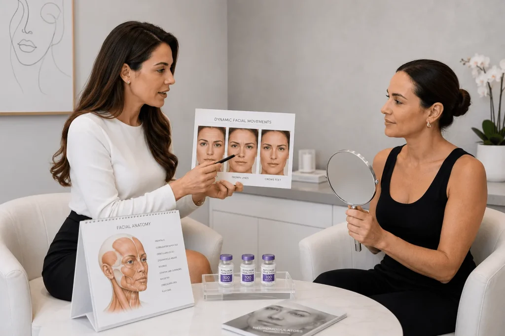 Aesthetic consultation discussing facial wrinkles and Botox treatment options