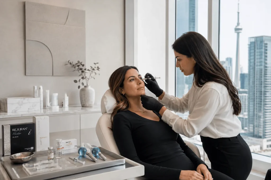 Under-eye rejuvenation injectable treatment in luxury aesthetic clinic