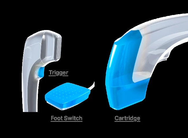 Ultraformer MPT handpiece, foot switch and cartridge, Classys illustration